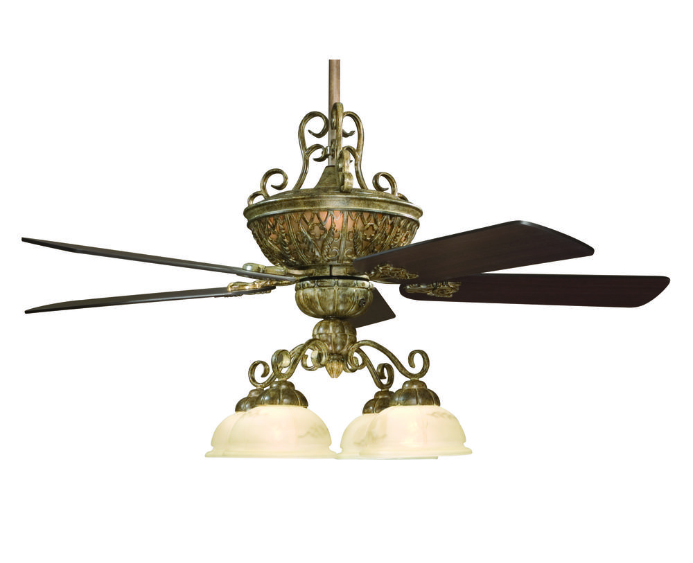 Four Light Distressed Oak Ceiling Fan