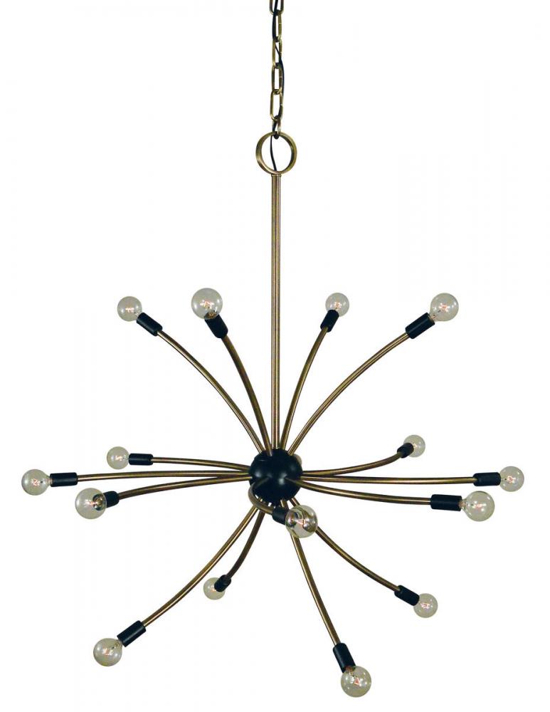 16-Light Antique Brass/Matte Black Comet Chandelier