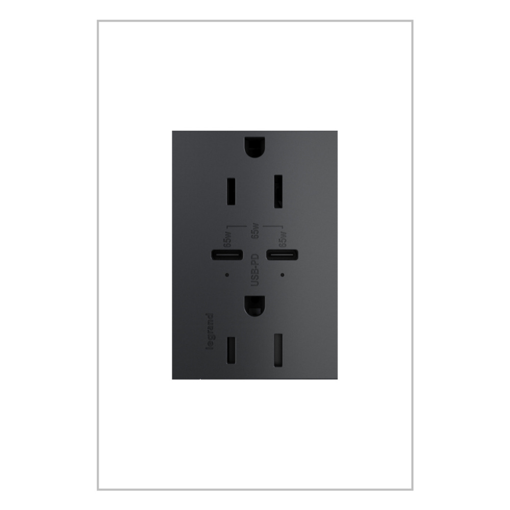 adorne® 65W USB Outlet, Plus-Size, Type C, 15A, Tamper-Resistant, Graphite