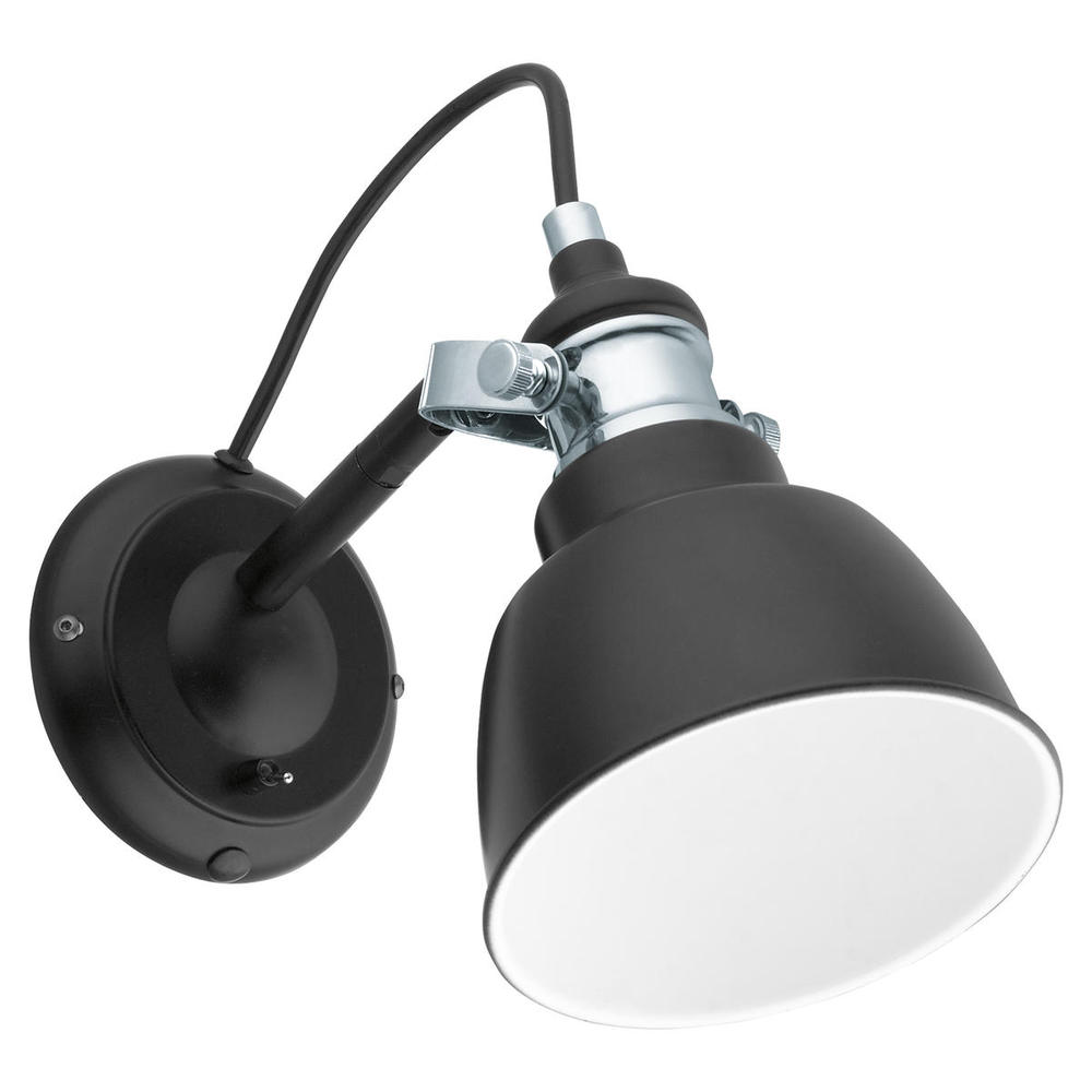 1 LT Wall Light w/ Matte Black & Chrome Finish w/ Black w/ White Interior Shade