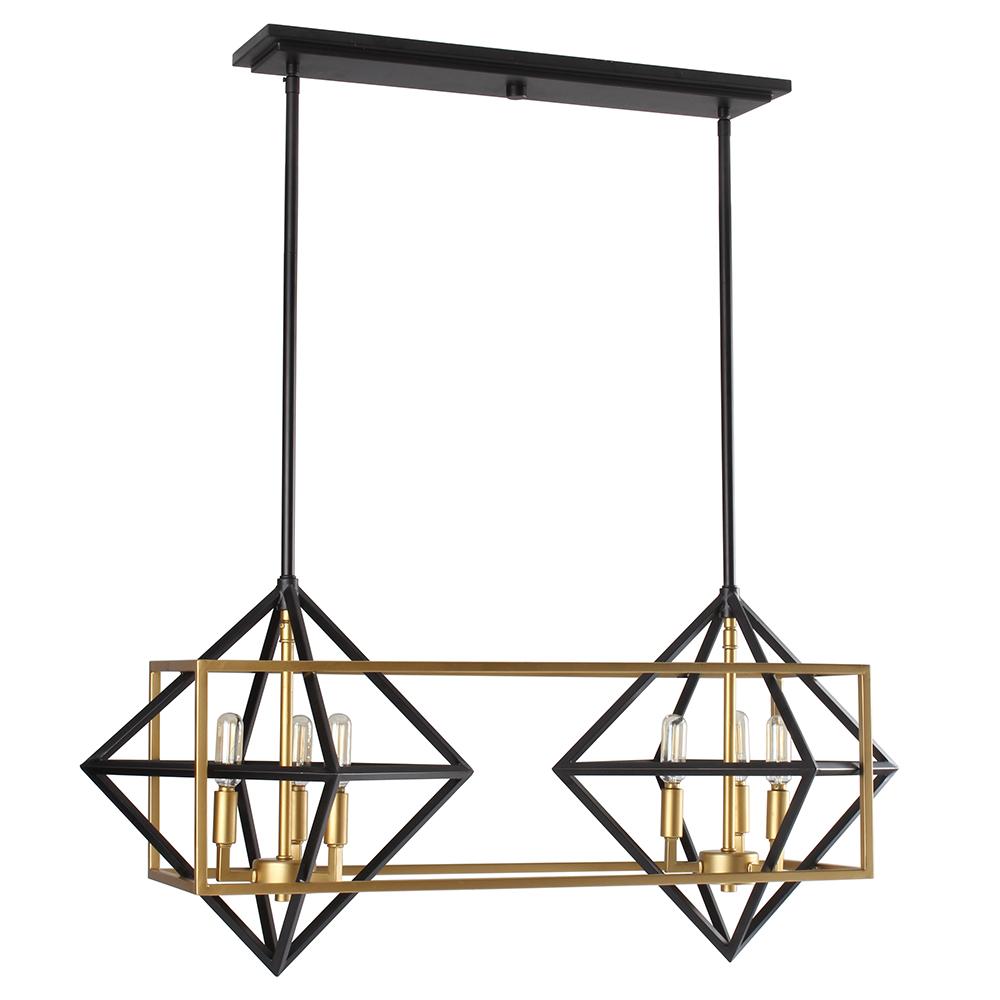 6 LT Open Frame Geometric Pendant w/ an Antique Gold & Black Finish