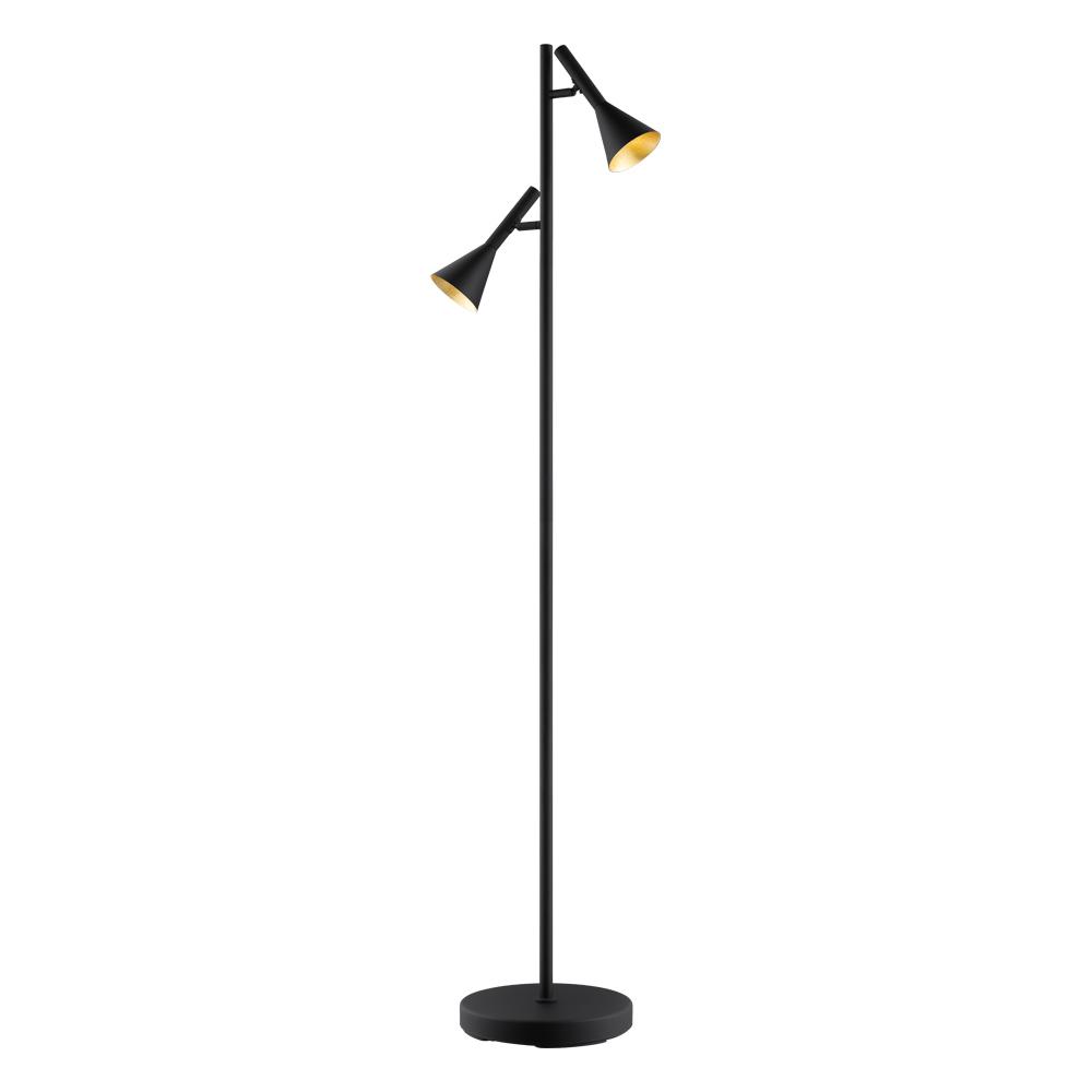 2 LT Floor Lamp w/ Black Finish & Black w/ Gold Interior Shades