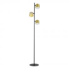 Eglo 39987A - 3 LT Floor Lamp w/ Black Finish & Brass w/ White Interior Metal Shades