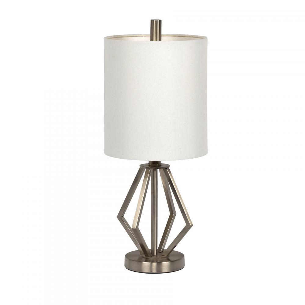 BL32LTX, Brushed Nickel Base with White Fabric Hardback Shade