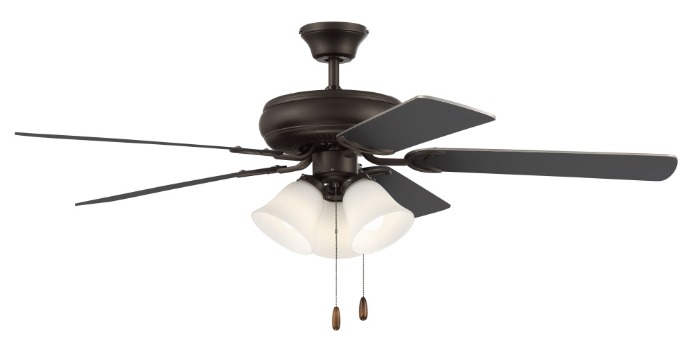 52" Ceiling Fan w/Blades & 3 Lights White Glass