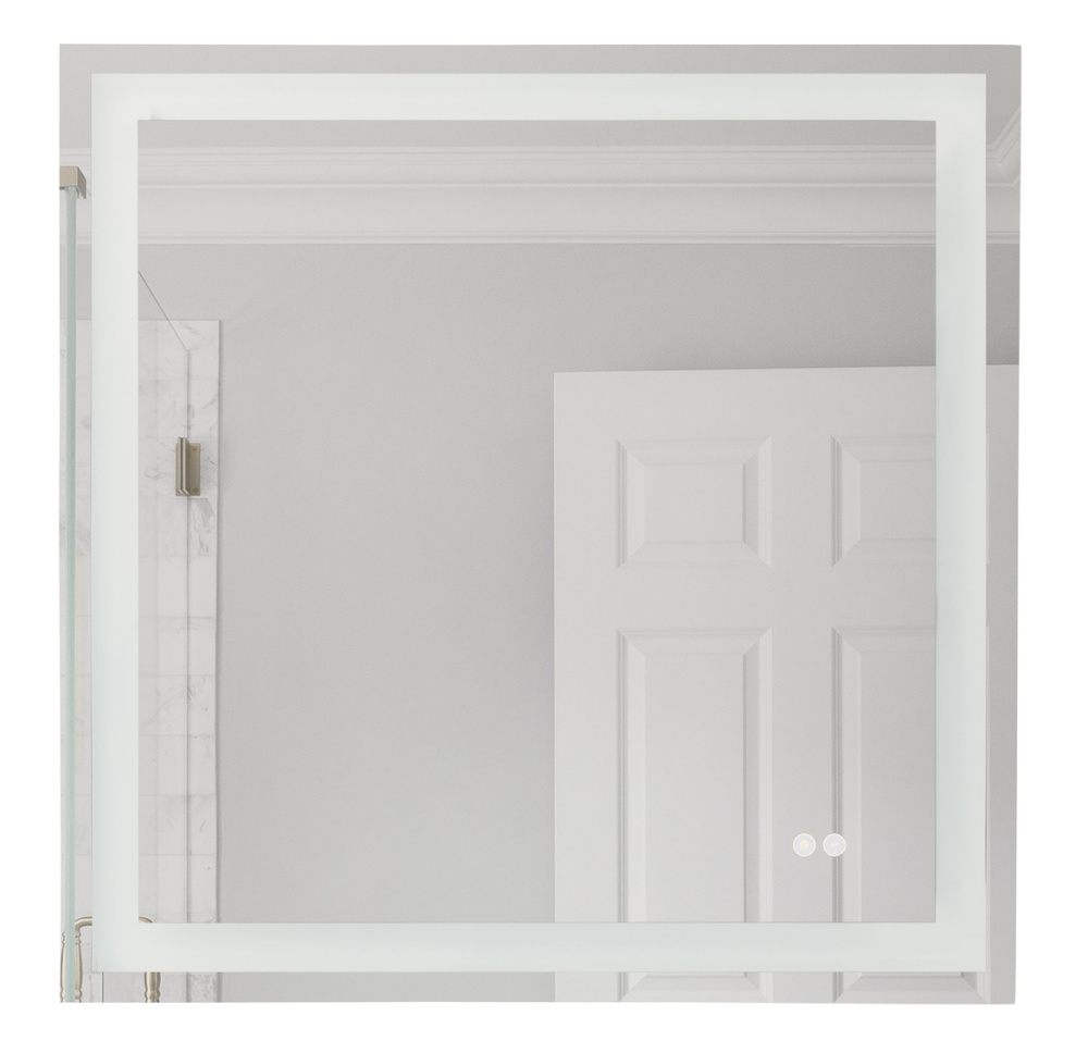 Square LED Mirror with defogger, dimmer, 3CCT 3000K, 4000K, 5000K, 30” x 30” x 1.9”