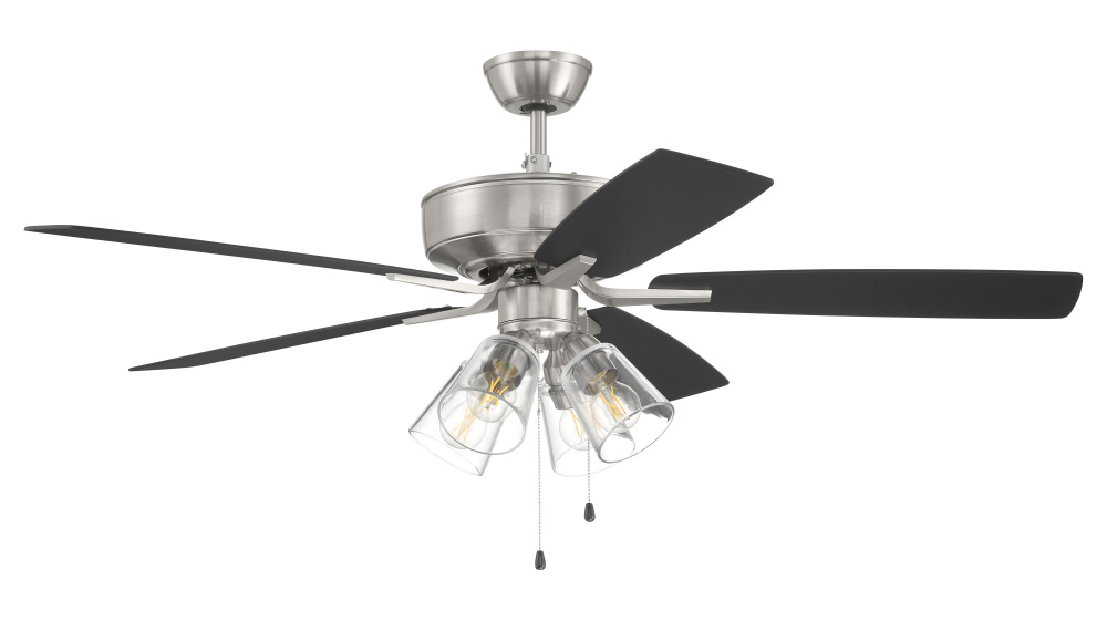 52" Ceiling Fan w/Blades, 4 Clear Glass LED Lights