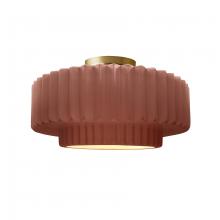 Justice Design Group CER-6373-CLAY-BRSS-LED1-700 - Medium Tier Pleated Semi-Flush