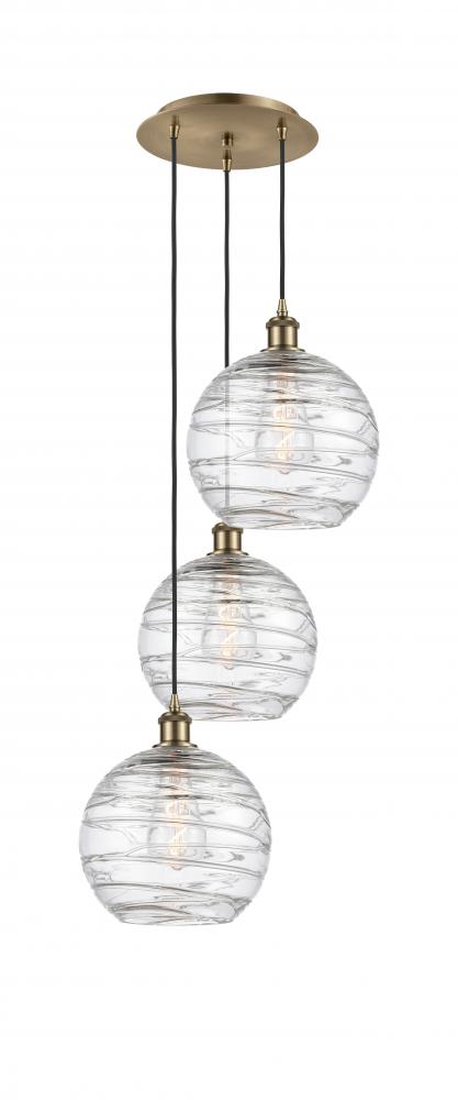 Athens Deco Swirl - 3 Light - 17 inch - Antique Brass - Cord Hung - Multi Pendant