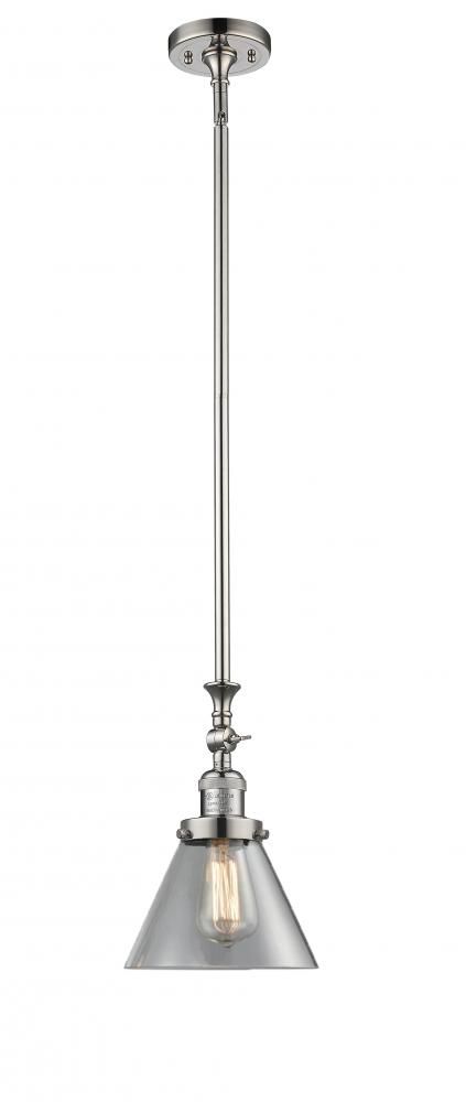 Cone - 1 Light - 8 inch - Polished Nickel - Stem Hung - Adjustable Mini Pendant