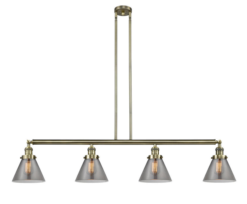 Cone - 4 Light - 52 inch - Antique Brass - Stem Hung - Adjustable Island Light