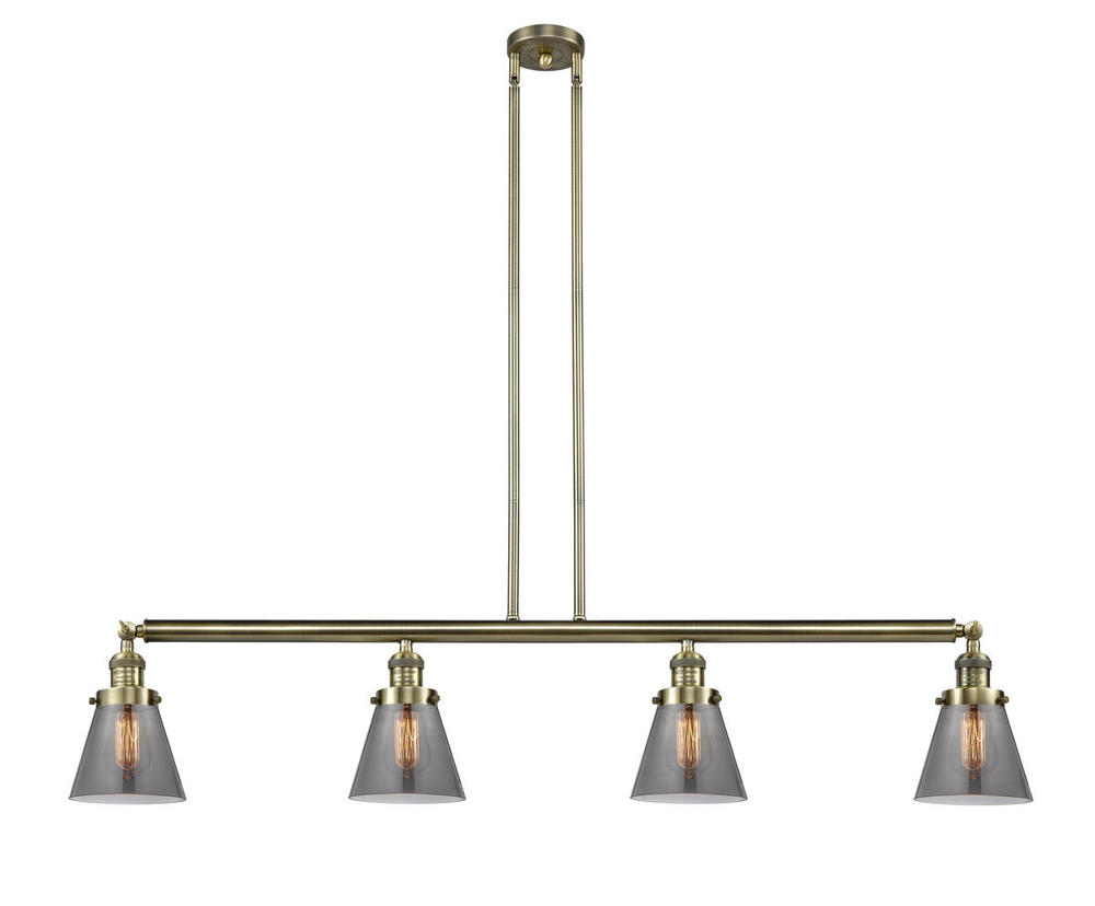Cone - 4 Light - 51 inch - Antique Brass - Stem Hung - Adjustable Island Light