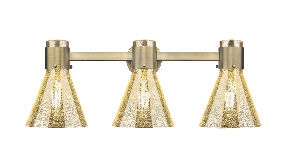Lawton Cone - 3 Light - 27 inch - Brushed Brass - Bath Vanity Light