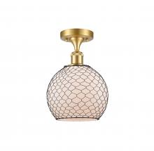 Innovations Lighting 516-1C-SG-G121-8CBK-LED - Farmhouse Chicken Wire - 1 Light - 8 inch - Satin Gold - Semi-Flush Mount