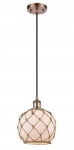 Innovations Lighting 516-1P-AC-G121-8RB-LED - Farmhouse Rope - 1 Light - 8 inch - Antique Copper - Cord hung - Mini Pendant