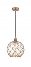 Innovations Lighting 616-1P-AC-G122-10RB-LED - Farmhouse Rope - 1 Light - 10 inch - Antique Copper - Cord hung - Mini Pendant