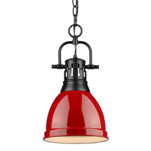 Golden 3602-S BLK-RD - Duncan Small Pendant with Chain in Matte Black with a Red Shade