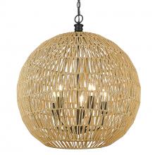 Golden 6933-5P BLK-NR - Florence 5-Light Pendant in Matte Black and Natural Raphia Rope Shade