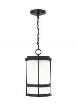 Generation Lighting 6290901EN3-12 - Wilburn modern 1-light LED outdoor exterior ceiling hanging pendant lantern in black finish with sat