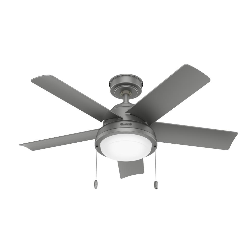 Hunter 44 in Seawall Matte Silver WeatherMax Indoor / Outdoor Ceiling Fan with LED Lt Kit