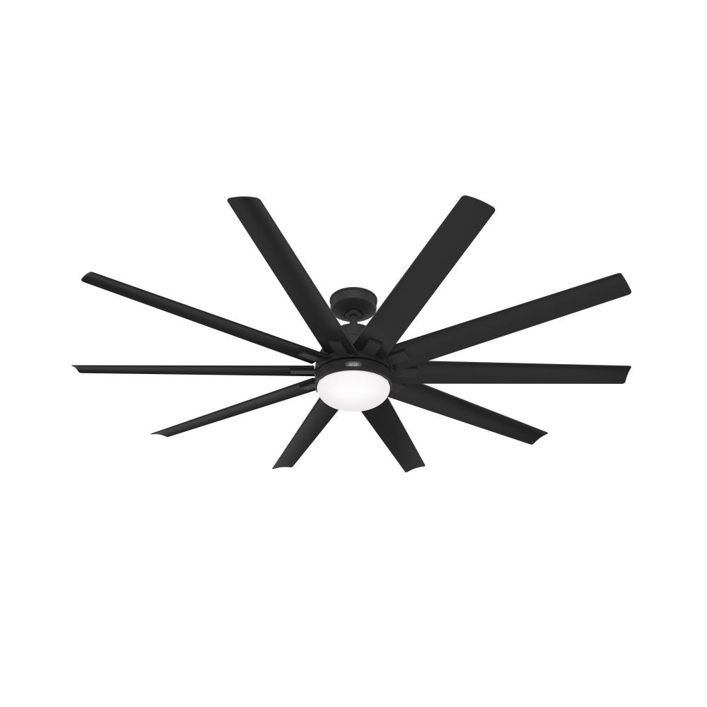 Hunter 72 inch Overton Matte Black Damp Rated Ceiling Fan with LED Light Kit and Wall Control