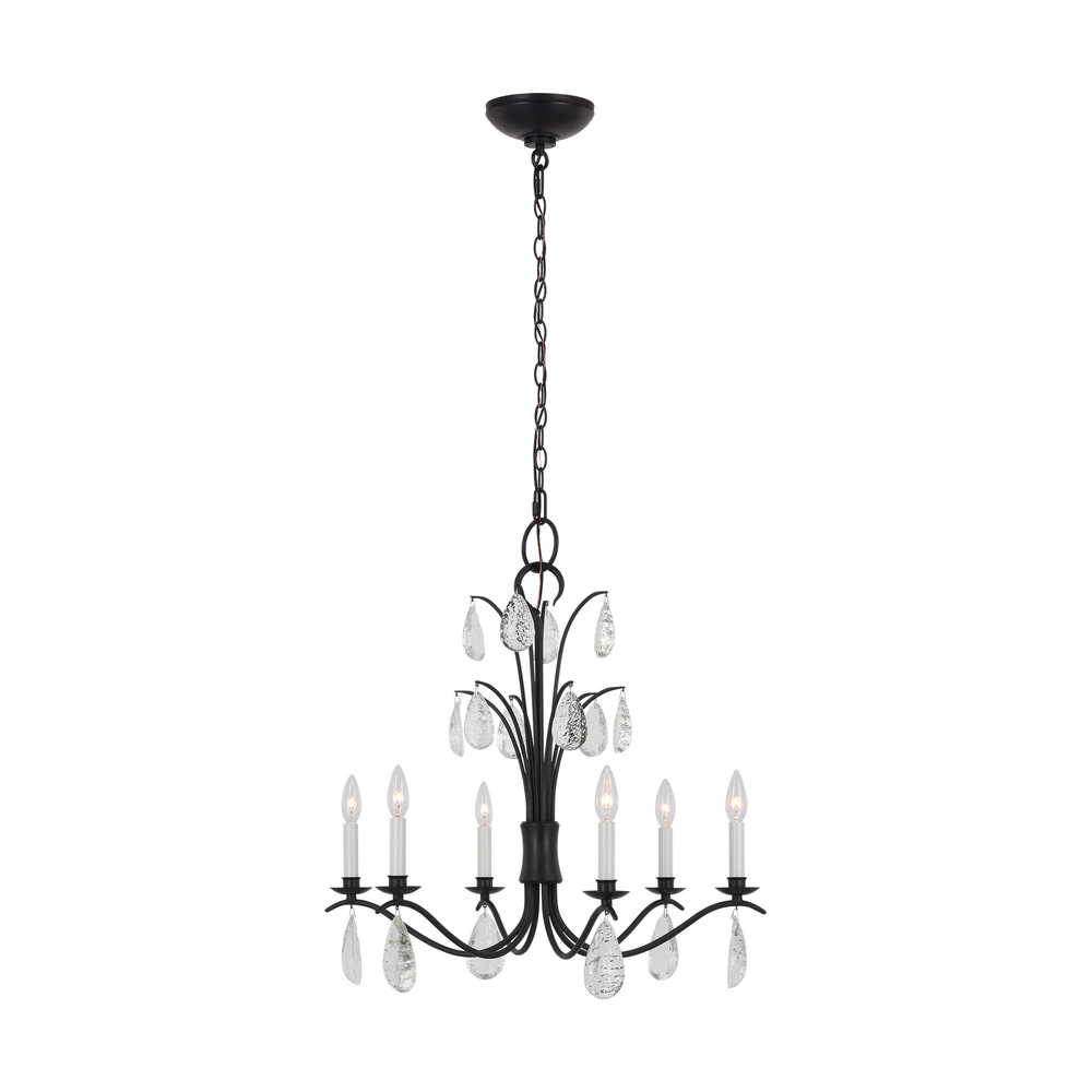 Shannon traditional 6-light indoor dimmable medium ceiling chandelier in aged iron grey finish with