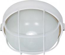 Nuvo 60/562 - 1-Light Round Caged Die-Cast Bulkhead Light in Semi Gloss White with Glass Lens and (1) 18W GU24